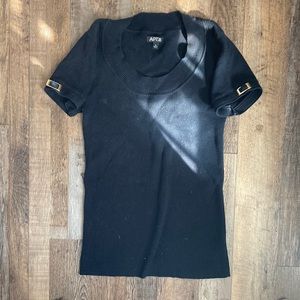 APT.9 black ribbed shirt sleeve top with gold sleeve detail